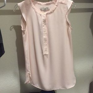 Loft Soft Pink Henley Blouse with Flutter Sleeves